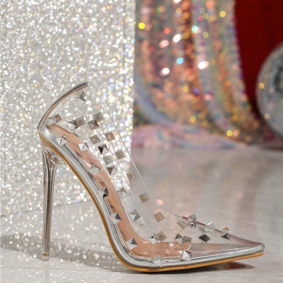 Pointed Transparent Tangerine Decor Shallow Mouth Stiletto High Heel Fashion - Picture 2 of 4